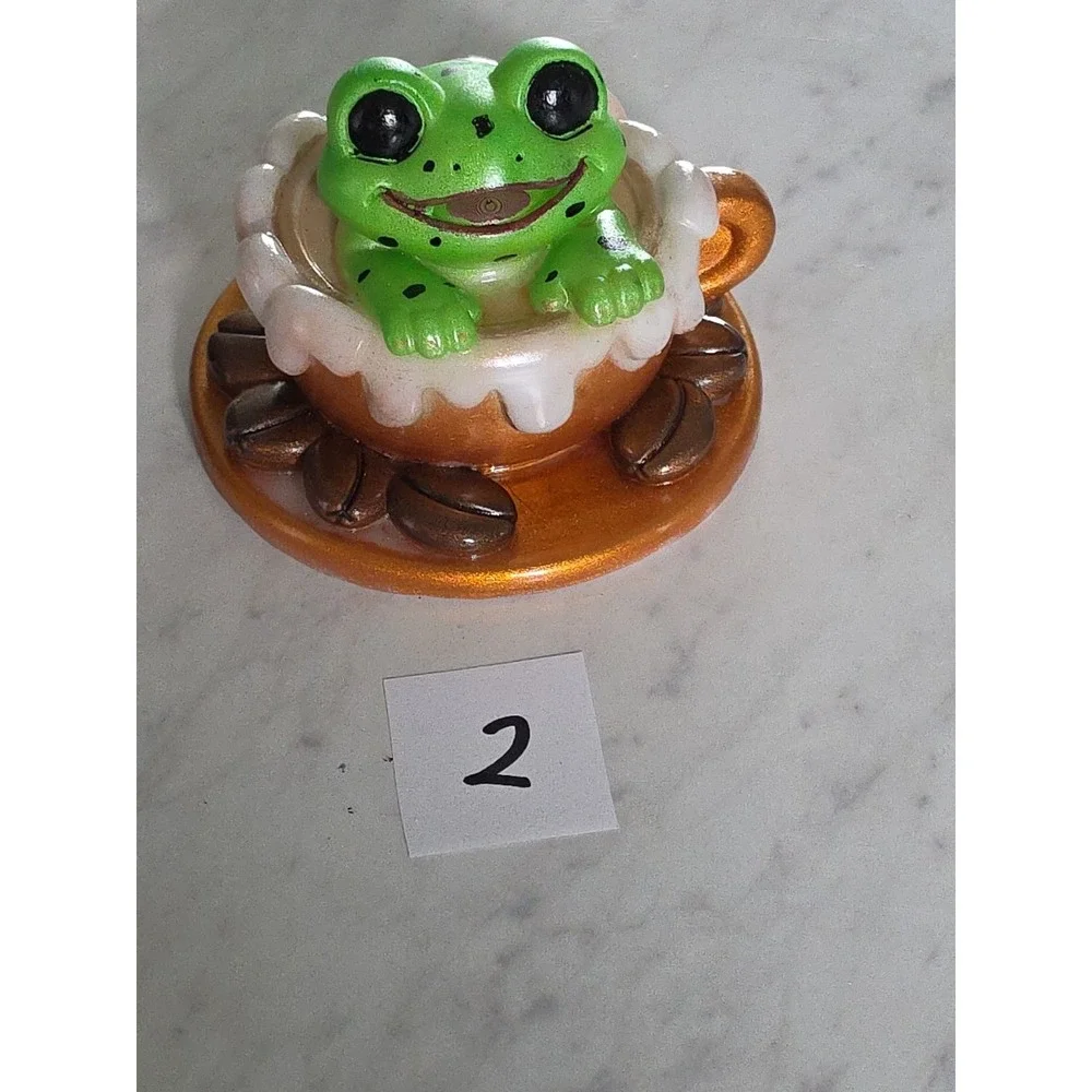 Handmade Resin Frog In A Cup With Coffee Beans Decoration